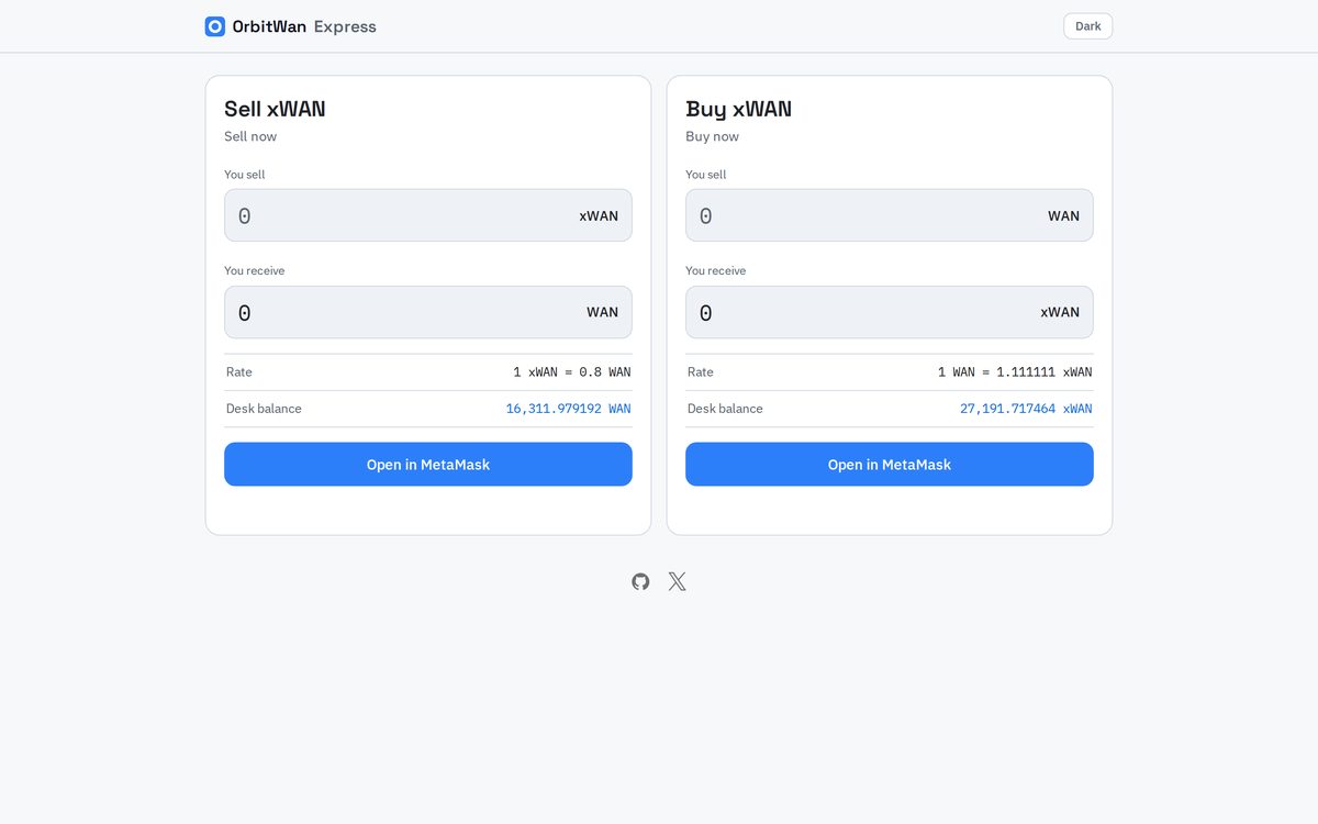 Screenshot of xWAN Express, buy and sell xWAN on Wanchain